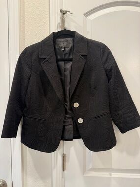 Talbots Black Quilted Floral-Texture Blazer Jacket